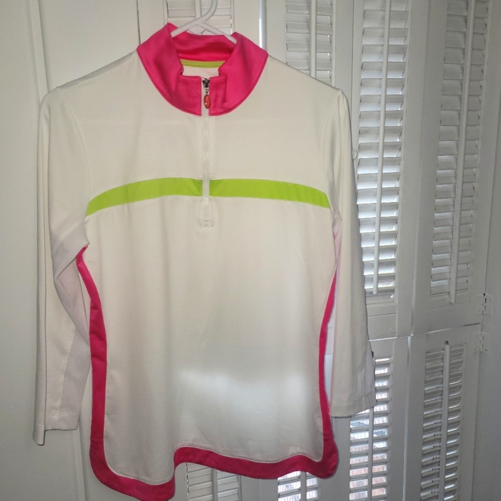 Golf Zip Pink and White Long Sleeve Top